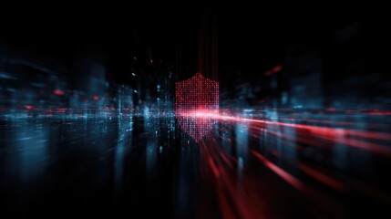 Fototapeta premium Abstract Digital Shield: Red Binary Code in Futuristic Cyberspace