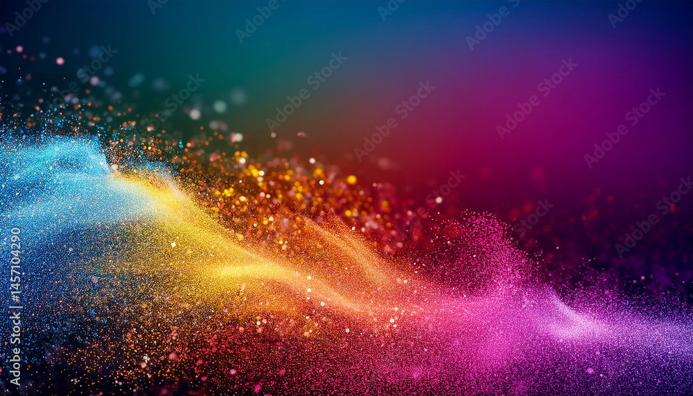 Poster abstract colorful particle wave on dark background for presentation