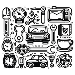 simple automotive element doodle clip art