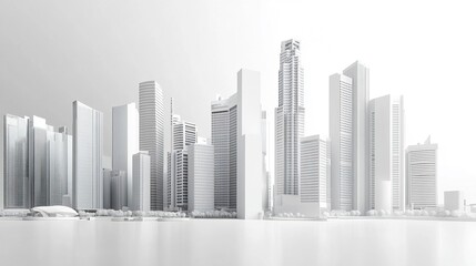 Fototapeta premium Modern Singapore cityscape Marina Bay Sands futuristic towers clean white backdrop sleek urban aesthetic minimalist design. 