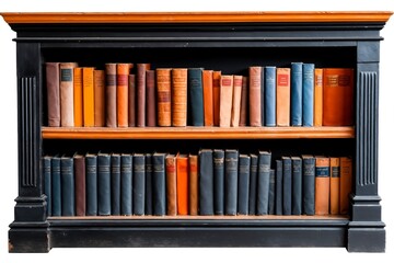 Fototapeta premium A black bookcase filled with lots of old books