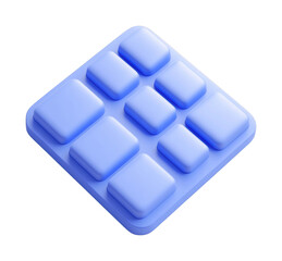 Abstract blue geometric square design with raised shapes, cut out - stock png.