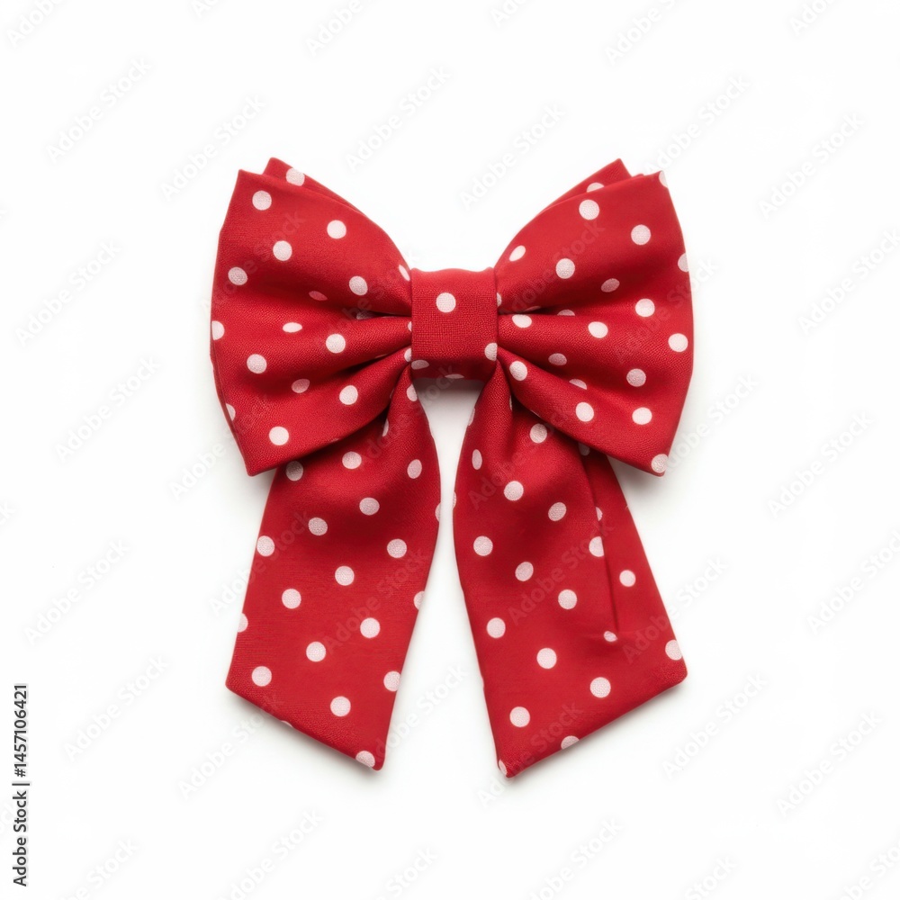 Poster a red bow with white polka dots isolated on a white background in a studio setting for product photo