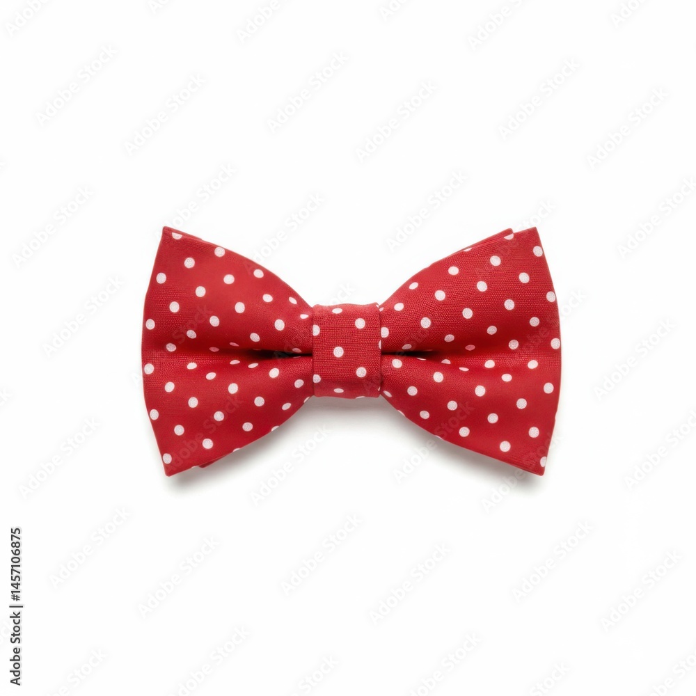 Poster a red bow tie with white polka dots isolated on a white background in a studio setting close up
