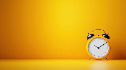 Bright orange backdrop highlights a simple yellow alarm clock.