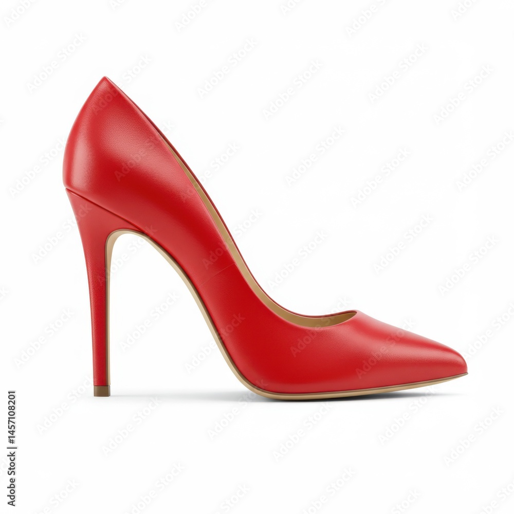 Poster a single red high heel shoe with a pointed toe and a stiletto heel isolated on a white background