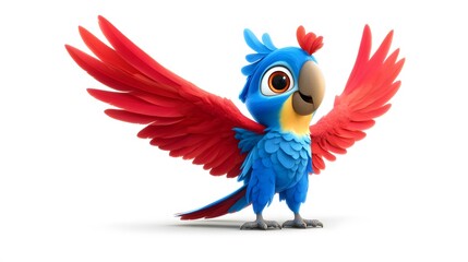 Fototapeta premium Animated parrot character with outstretched wings.