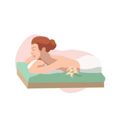 Side view spa bed woman. Vector