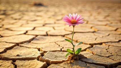 A Delicate Pink Blossom Finds Life in the Cracked Earth, a Symbol of Resilience and the Unwavering Strength of Nature's Perseverance