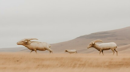 shaped like sheep floating over tech-enhanced fields