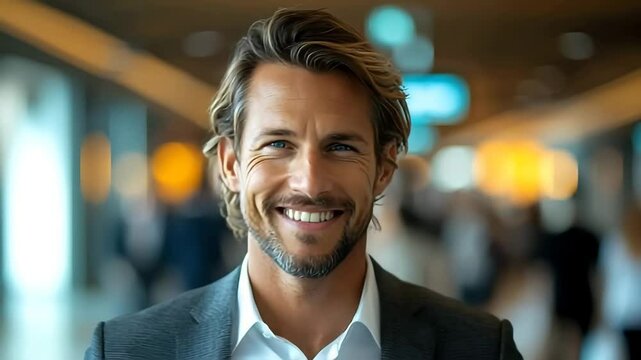 Confident business executive traveling through airport terminal