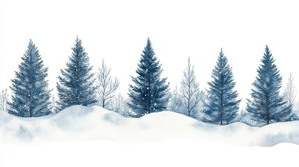 Naklejka premium Watercolor Illustration of Snow-Covered Pine Trees â€“ Perfect for Winter Season Designs -