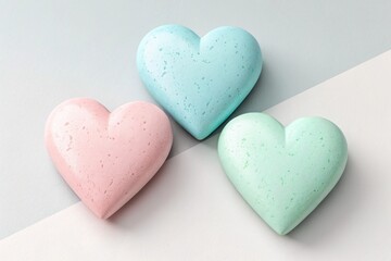 Fototapeta premium Pastel Heart Trio, Serene Minimalist Love Art - generated by ai