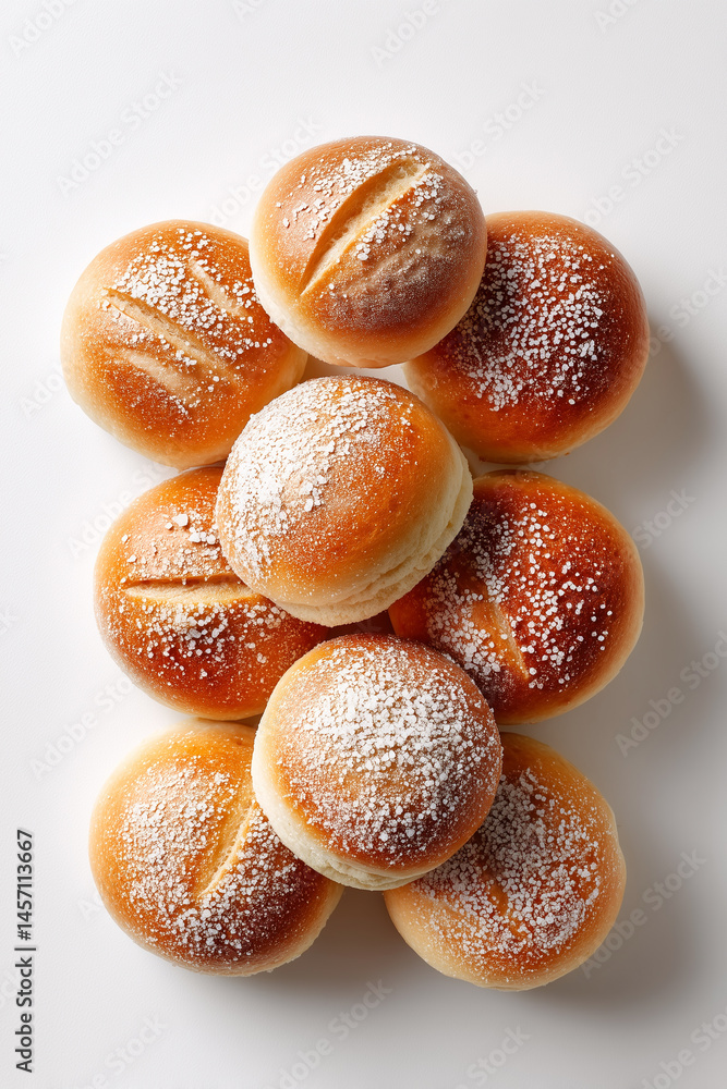 Aufkleber sugar-dusted mini buns arranged in an appealing pattern on smooth white surface. bright setting enha