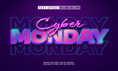 Editable Cyber Monday neon glow text effect, perfect for digital sale events.