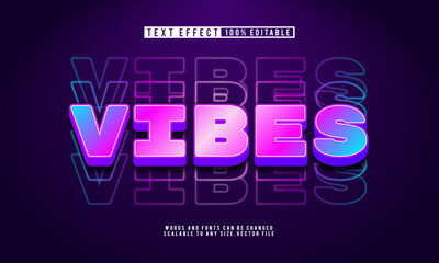 Editable vibes text with neon glow text effect for modern designs.