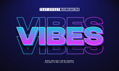 Editable vibes text with neon glow text effect for modern designs.