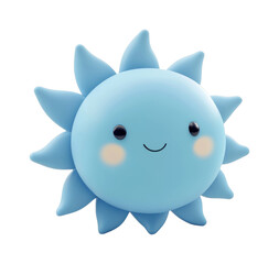 Fototapeta premium Cute smiling blue sun with soft rounded rays and cheeks, cut out - stock png.