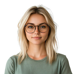 Obraz premium Portrait of a stylish blonde woman with glasses against a black background