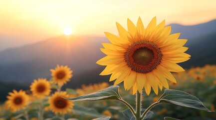 Vibrant Sunflower at Sunset A Stunning Field of Golden Flowers