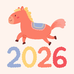 2026 Year of the Horse logo, hand-drawn vector illustration