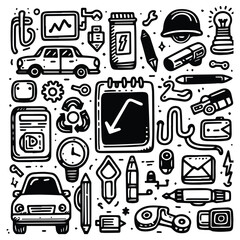 simple automotive element doodle clip art