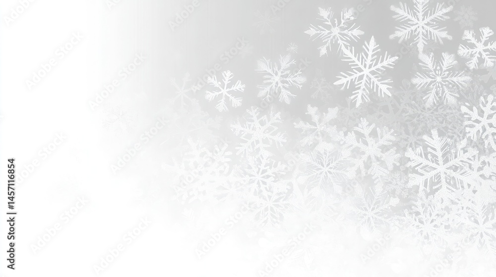 Poster elegant backdrop with white snowflakes floating on a light grey gradient texture