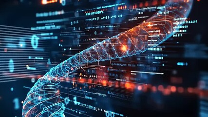 Abstract digital representation of a DNA helix surrounded by glowing data streams in a futuristic setting - Powered by Adobe