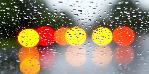 Rainy Night City Lights Blurred Through Wet Window Abstract Background Image