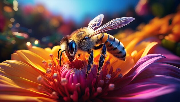 Bienen an einer Blumenwiese im Permakulturgarten