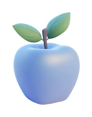 Minimalistic blue apple with leaves - 3d creative design, cut out - stock png.
