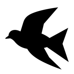Simple black silhouette of a bird in flight against a white background. A minimalist vector illustration.