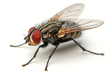 Fototapeta premium Detailed Close-Up Image of a Common Housefly isolated on white background. 