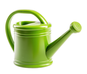 Bright green watering can on transparent background
