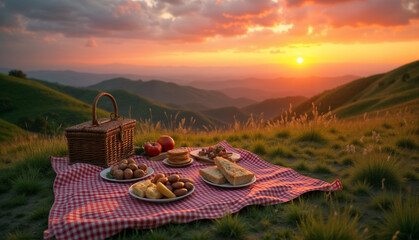 Serene Sunset Picnic on Rolling Hills
