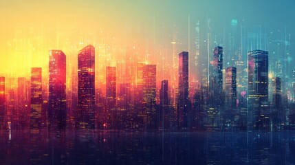 Fototapeta premium Futuristic city skyline at sunrise