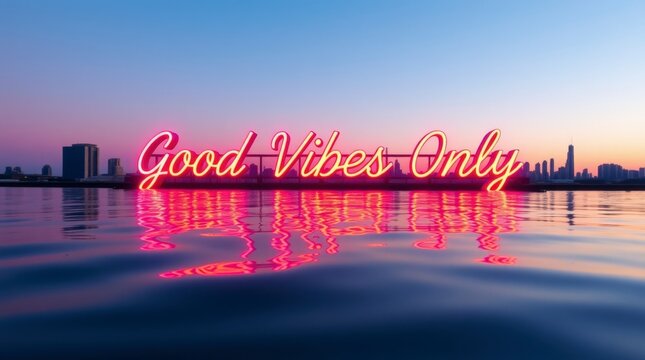 Neon Good Vibes Only Sign at Sunset - Powered by Adobe