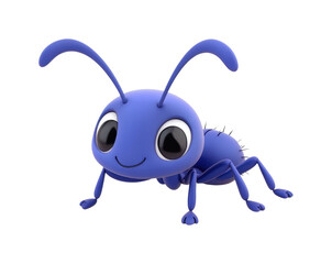 Cute cartoon blue ant with big eyes smiling, cut out - stock png.
