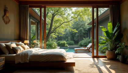 Serene Bedroom with Garden View