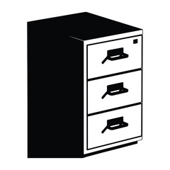 Office Filing Cabinet for Document Storage and Organization with Drawers in Black and White Illustration
