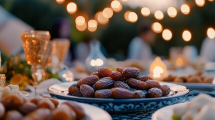 A table displays dates with blurry lights and people in background
