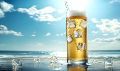 Iced Beer by the Ocean on a Sunny Day