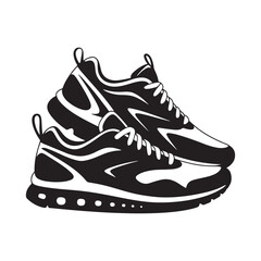 Pair of Black and White Running Shoes with Laces and Tread Ready for a Workout on a White Background
