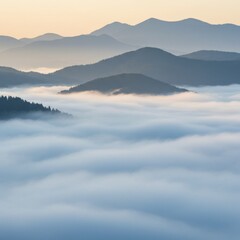 Fototapeta premium Misty Mountain Landscape at Sunrise