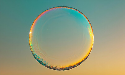 Iridescent Soap Bubble Sphere Against a Pastel Sunset Sky