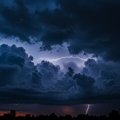 Fototapeta premium Dark Storm Clouds with Dramatic Lightning at Night