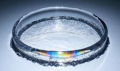 Iridescent Water in Glass Petri Dish