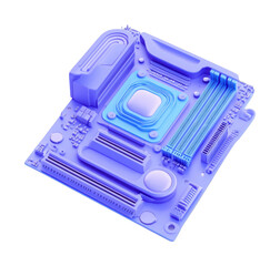 Purple toned computer motherboard with circuit traces and slots, cut out - stock png.