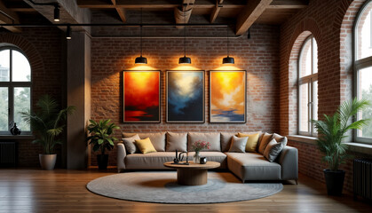 Stylish Living Room with Modern Art and Cozy Ambiance