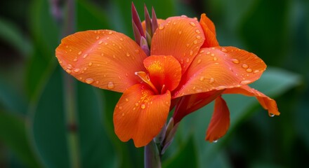 Orange Canna Lily with Water Droplets